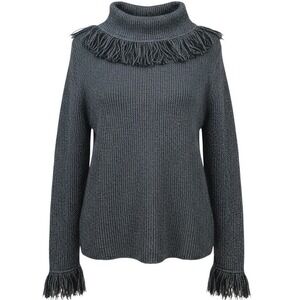 Mark Alan Women's large blue Fringe Turtleneck Knit‎ Sweater